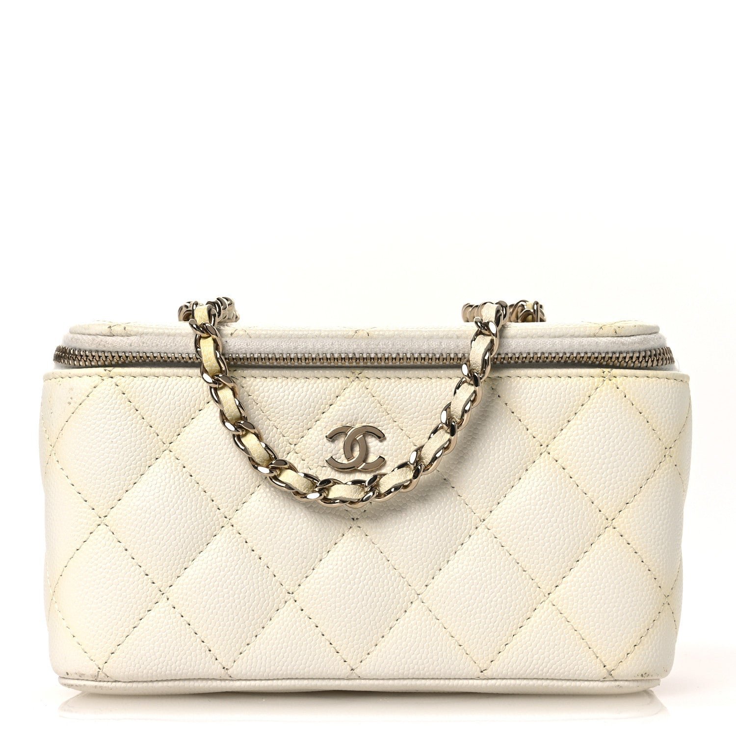 Chanel Caviar Quilted Small Vanity Case With Chain White