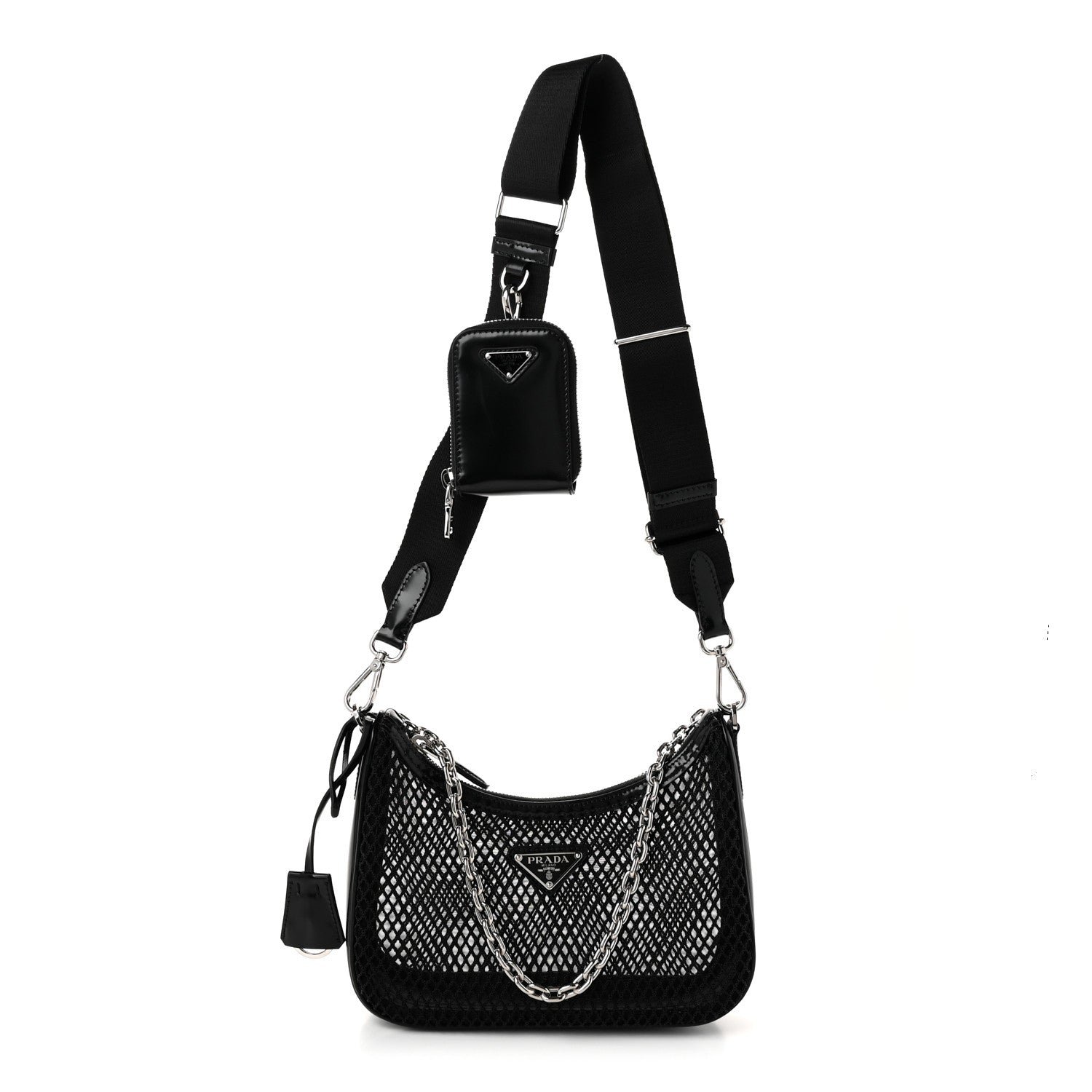 Prada Mesh Brushed Calfskin Re-Edition 2005 Shoulder Bag Black