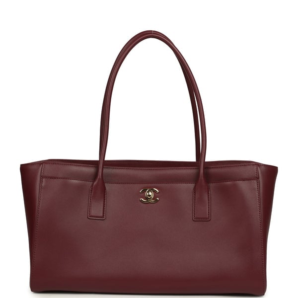 Chanel Small Cerf Shopping Bag Burgundy Calfskin Gold Hardware