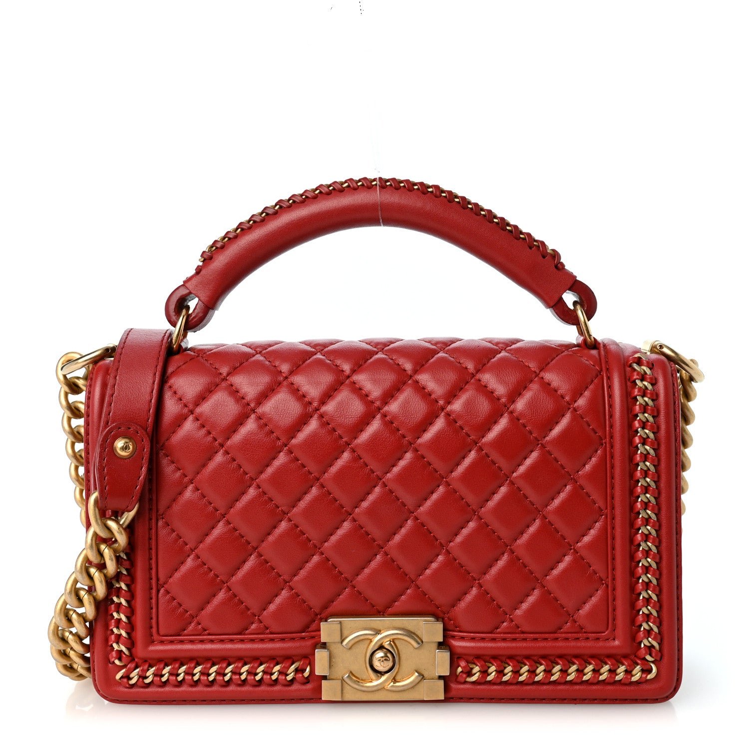 Chanel Lambskin Quilted Medium Top Handle Boy Flap Red