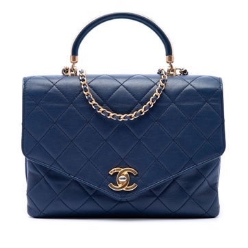 Calf Leather CC Quilted Calfskin Metal Top Handle Envelope Flap