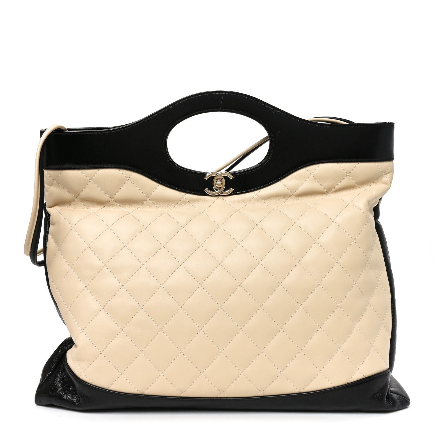 Chanel Aged Calfskin Quilted Large 31 Shopping Bag Beige Black
