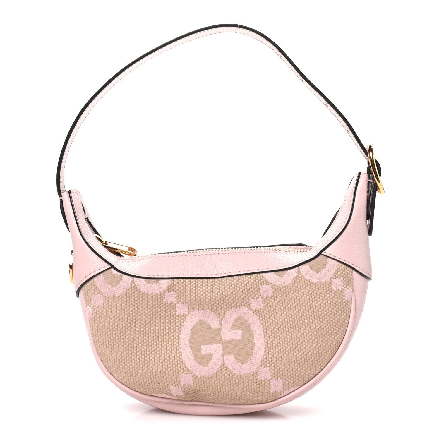Gucci Monogram Jumbo GG Textured Dollar Calfskin Mini Ophidia Half Moon Hobo Beige Perfect Pink