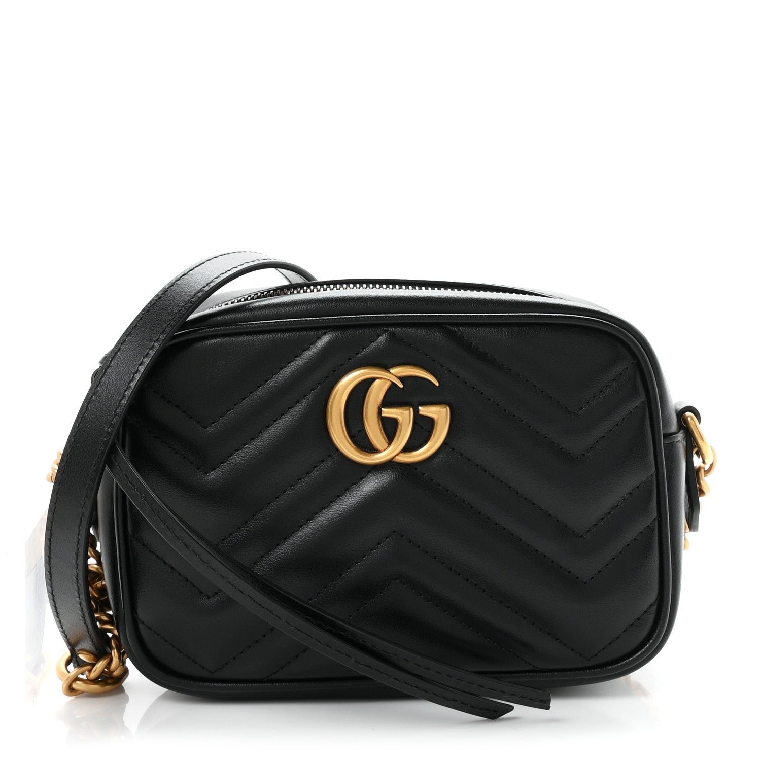 Gucci Calfskin Matelasse Mini GG Marmont Chain Shoulder Bag Black