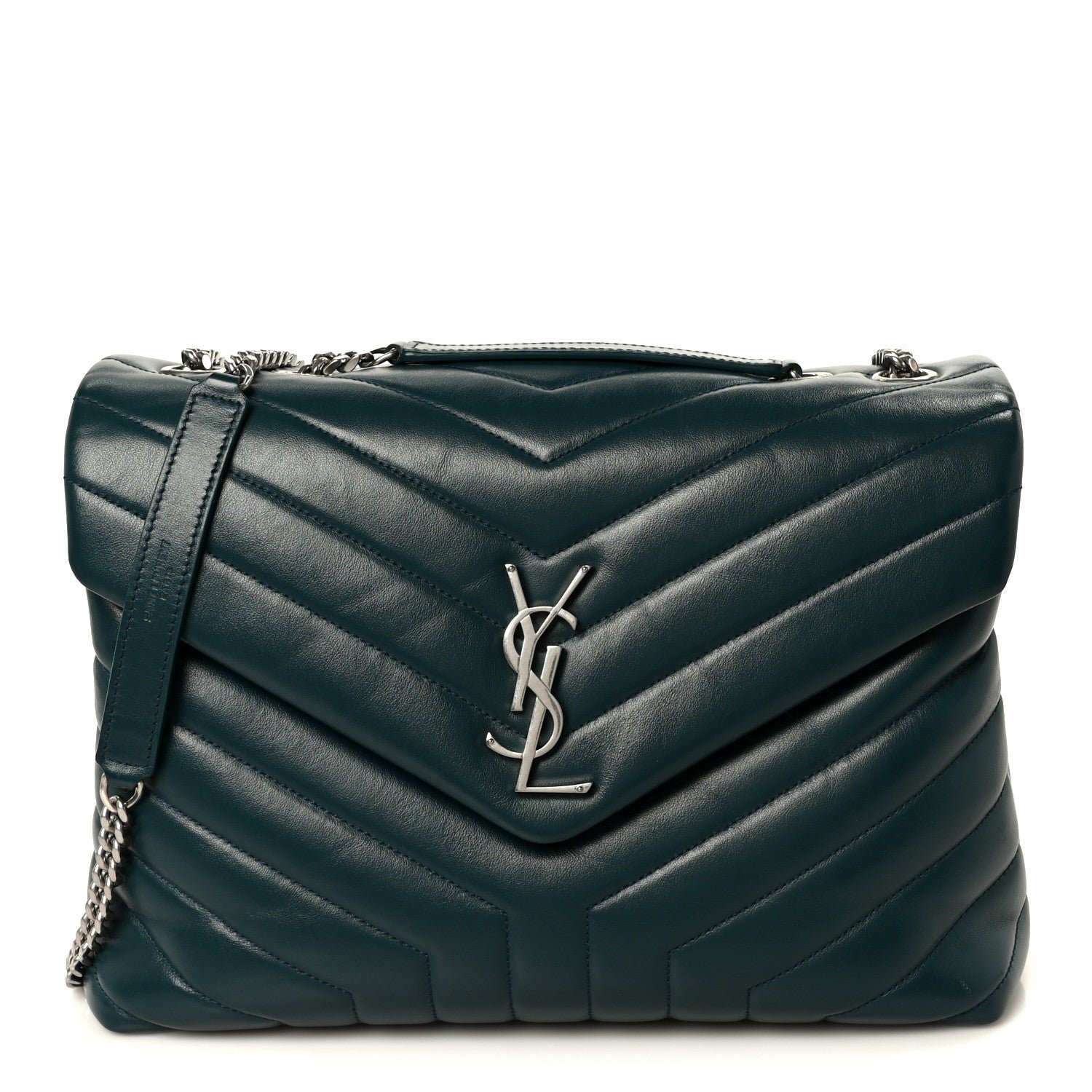 Saint Laurent Calfskin Y Quilted Monogram Medium Loulou Chain Satchel Dark Turquoise