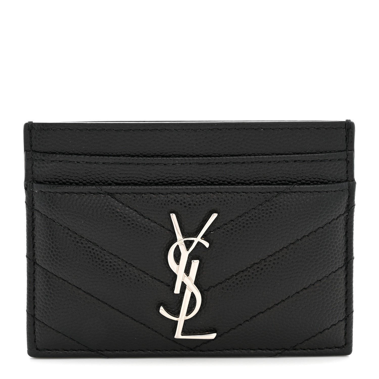 Saint Laurent Saint Laurent Grain De Poudre Matelasse Chevron Monogram Credit Card Case Black