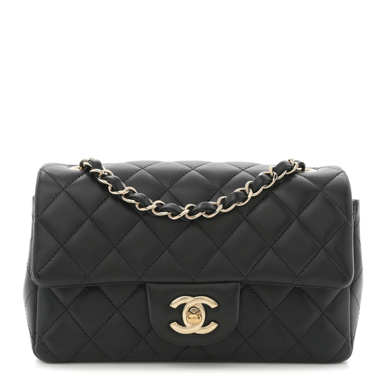 Chanel Lambskin Quilted Mini Rectangular Flap Black