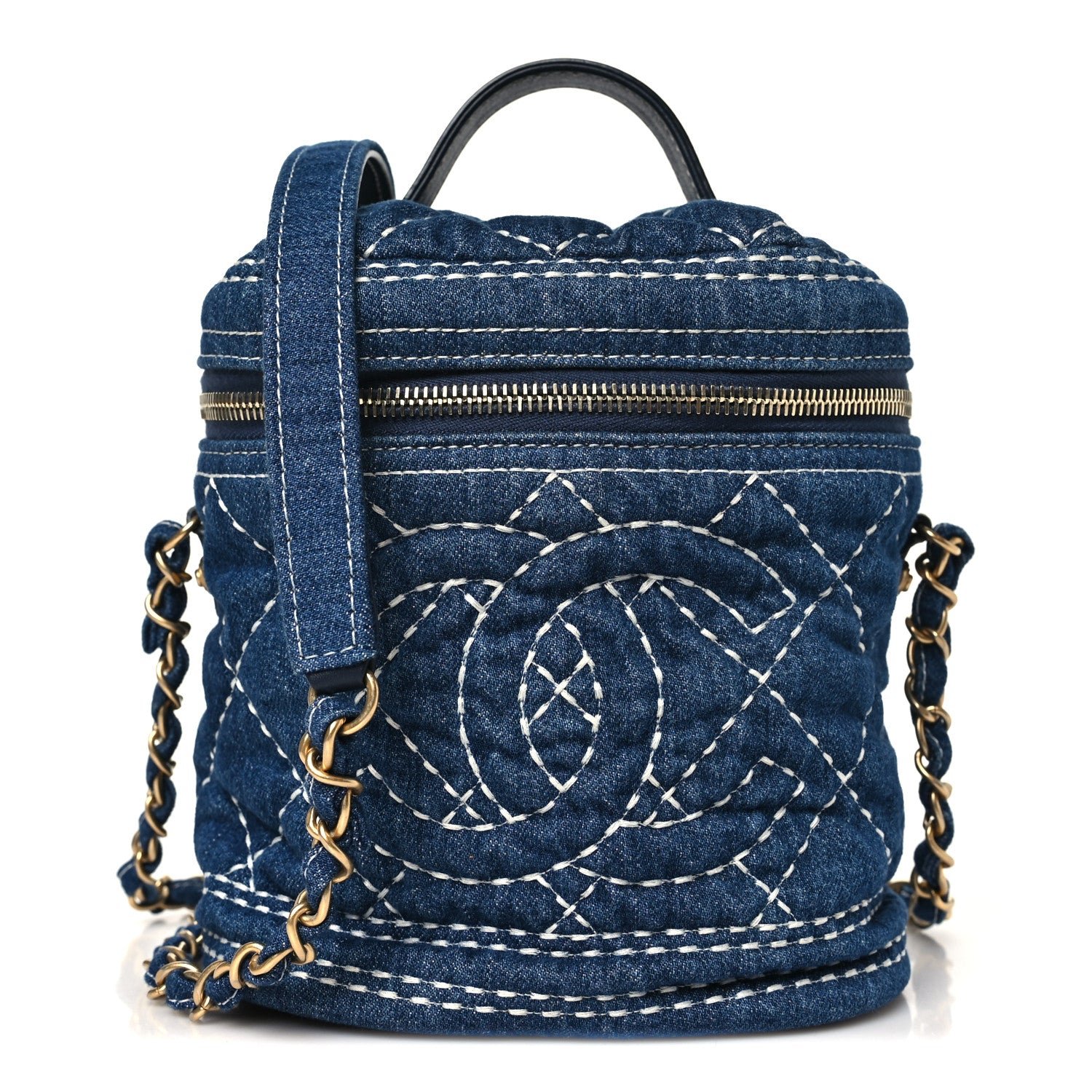 Chanel Denim Quilted Denim Trip Vanity Cosmetic Case Blue