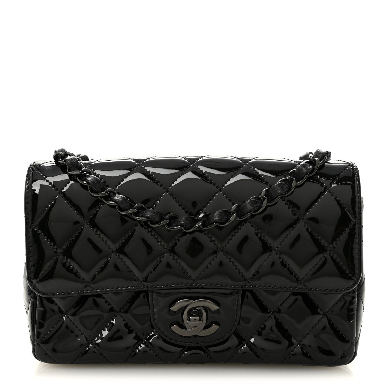 Chanel Patent Calfskin Quilted Mini Rectangular Flap So Black