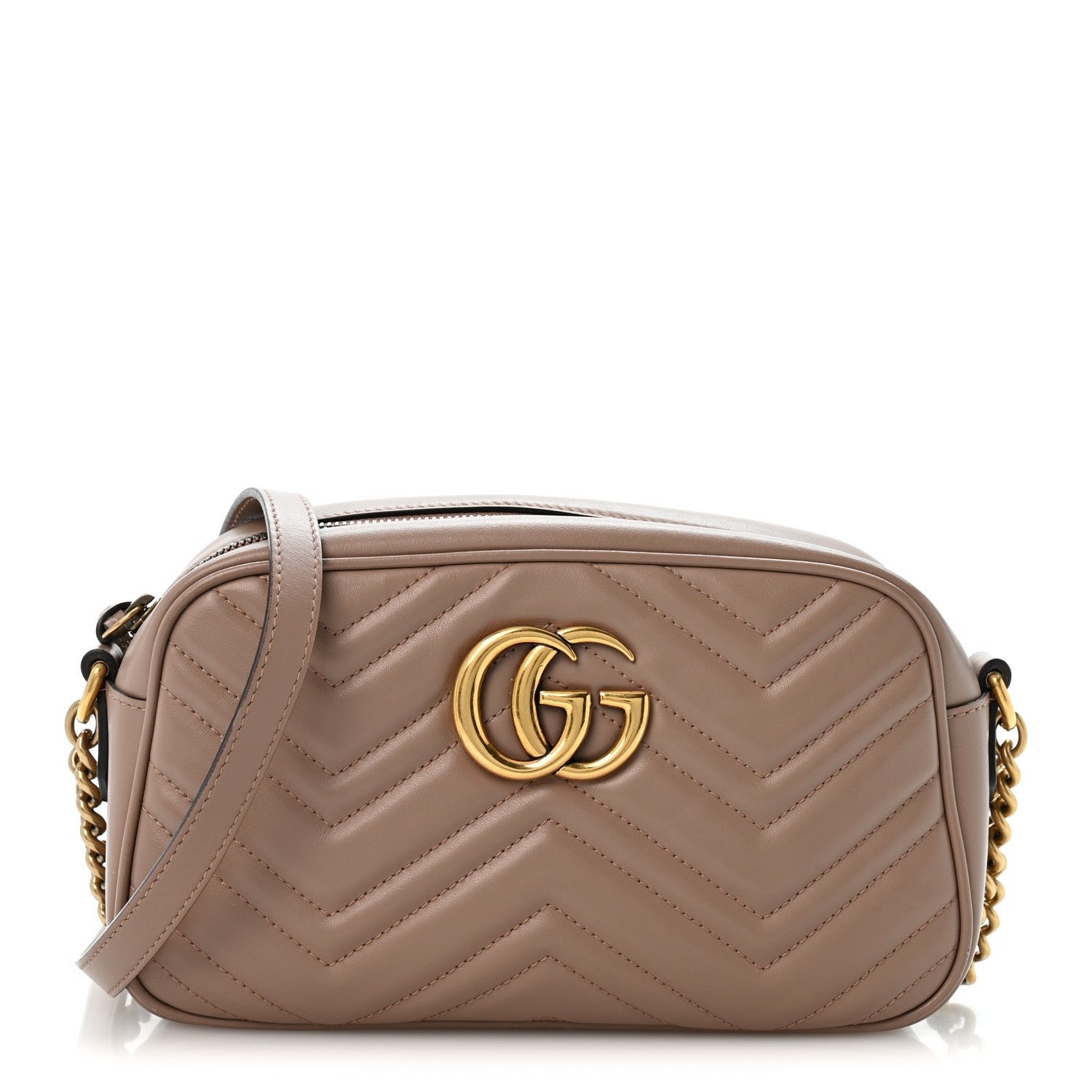 Gucci Calfskin Matelasse Small GG Marmont Chain Shoulder Bag Porcelain Rose