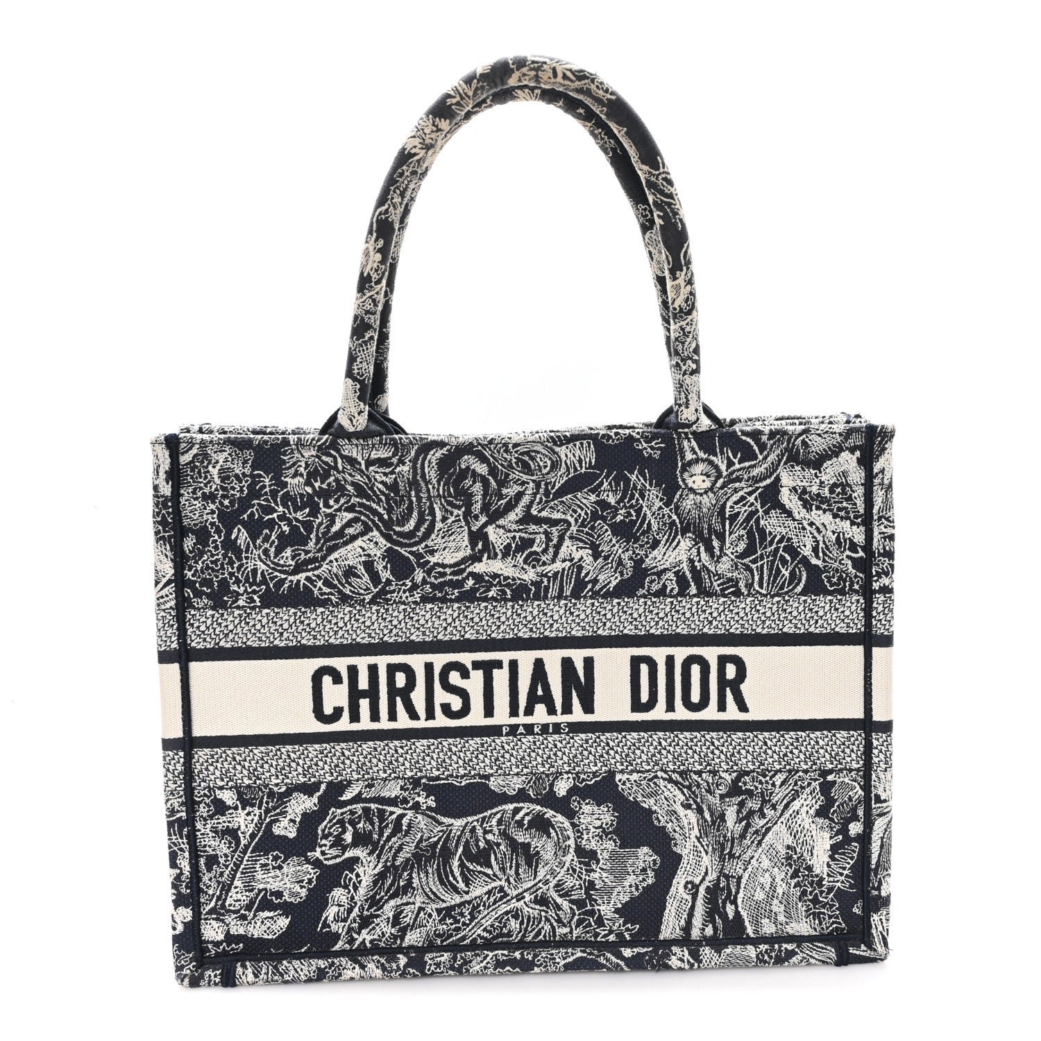 Christian Dior Canvas Embroidered Medium Dioriviera Toile De Jouy Reverse Book Tote Blue