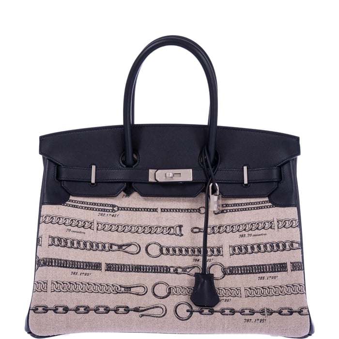 Hermes Hermès Birkin 35 De Camp Dechainee Toile And Black Veau Swift Palladium Hardware