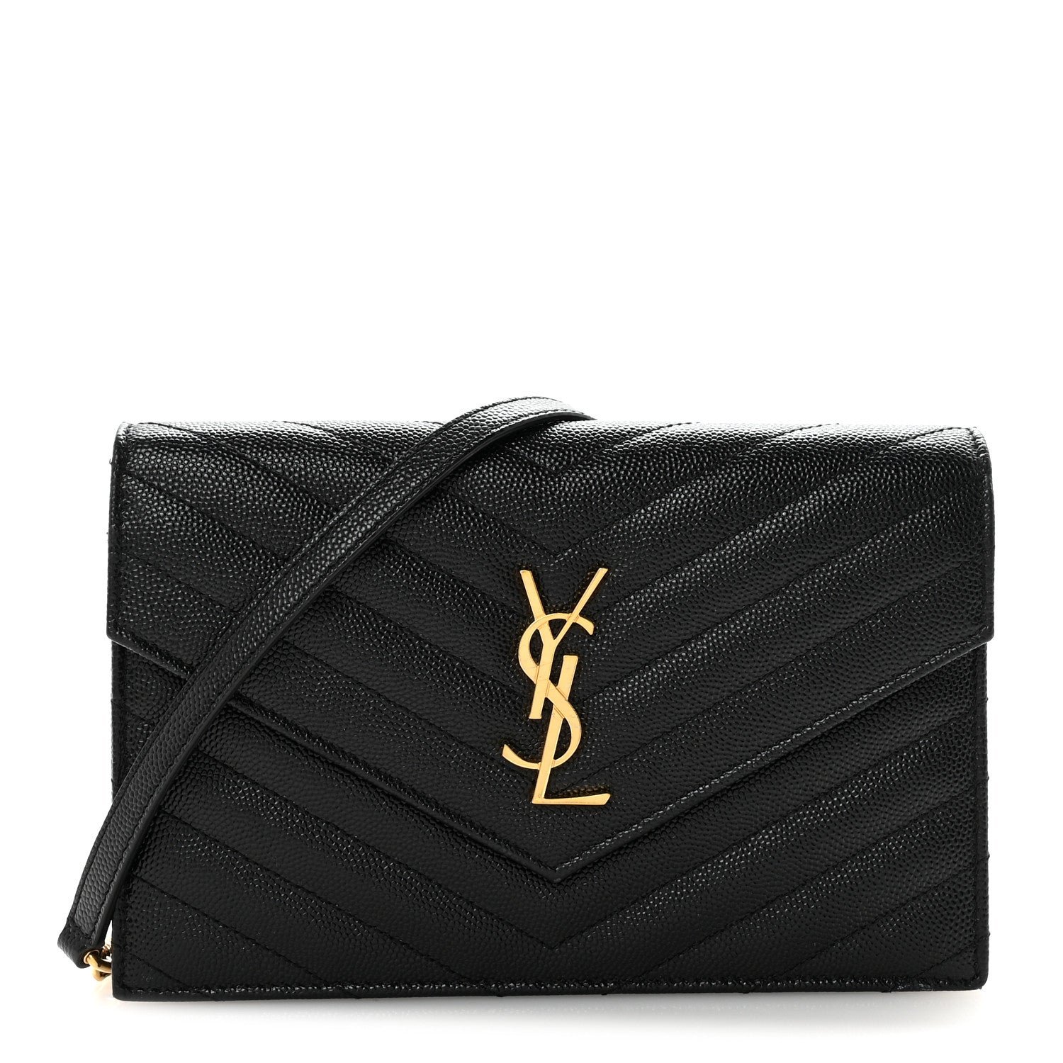Saint Laurent Saint Laurent Grain De Poudre Matelasse Chevron Monogram Envelope Chain Wallet Black