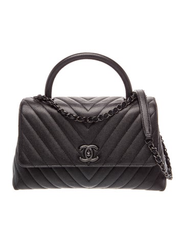 Small So Black Chevron Coco Handle Bag