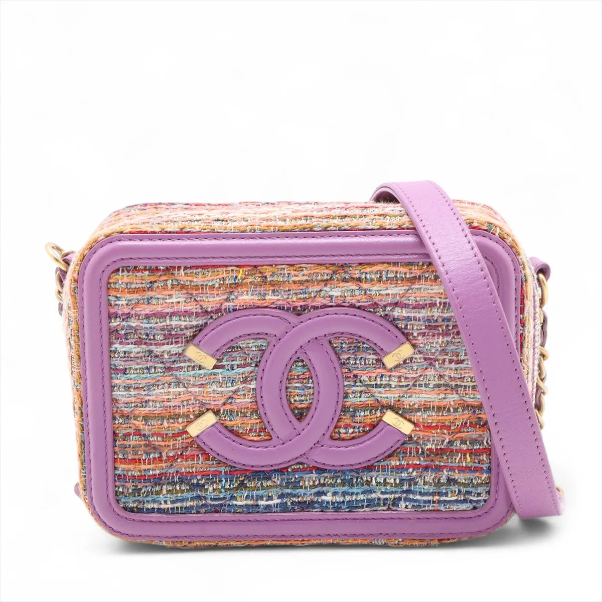 Chanel Filigree tweed x lambskin Chain Shoulder Bag Multicolor Gold Metal Fittin
