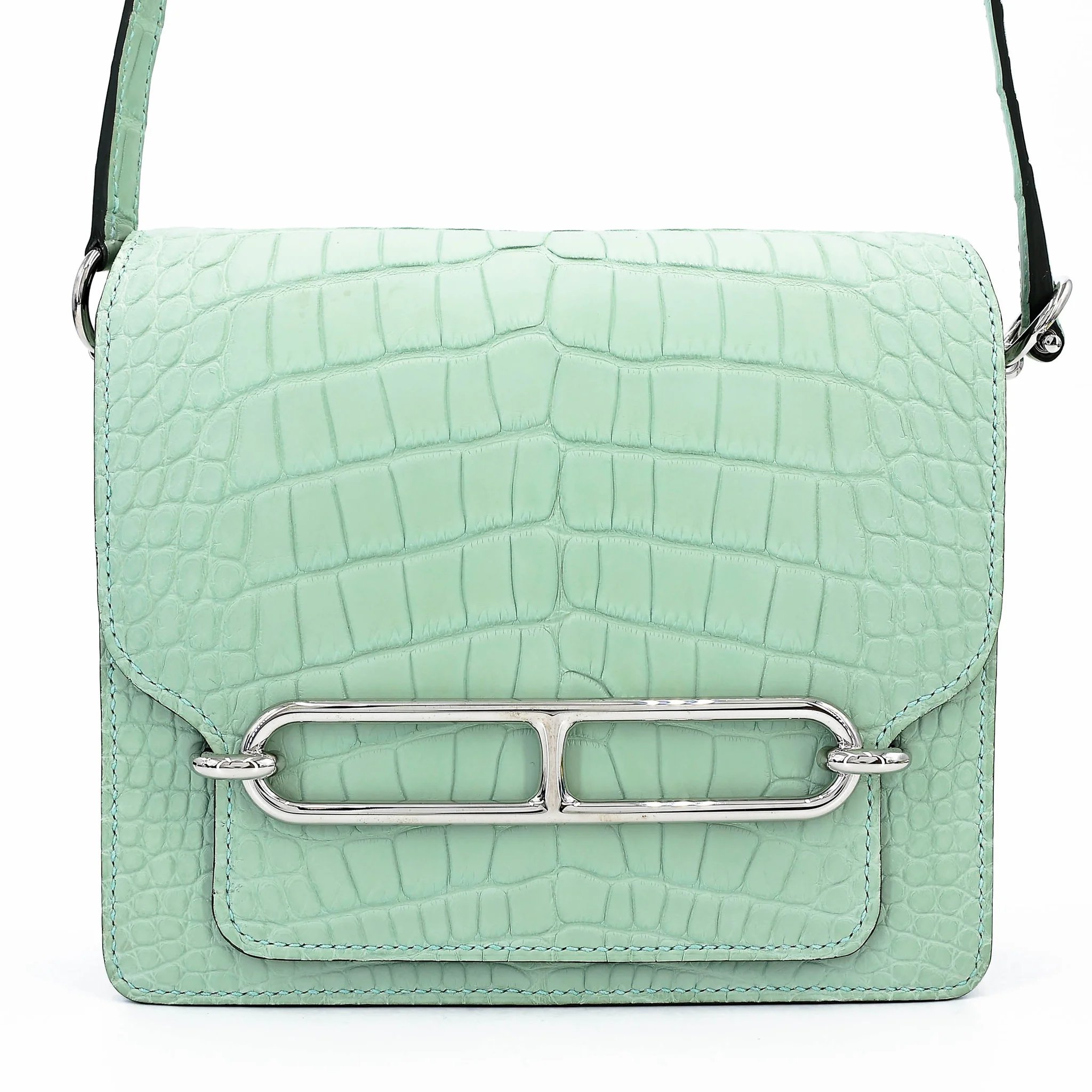 Unused ( Rank NS ) HERMÈS Roulis Mini Vert d’Eau (6U) Matte Alligator Palladium hardware U (2022)