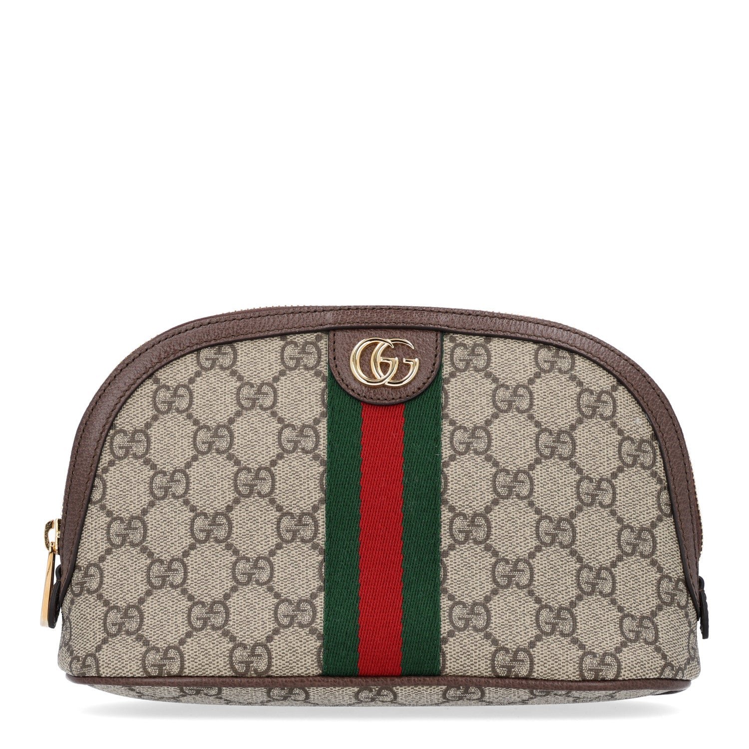 Gucci GG Supreme Monogram Textured Calfskin Web Large Ophidia Cosmetic Case Beige Ebony New Acero