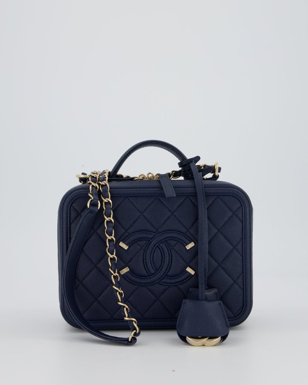 Chanel Navy Caviar Leather Vanity Case Bag with CC Leather Logo Detail