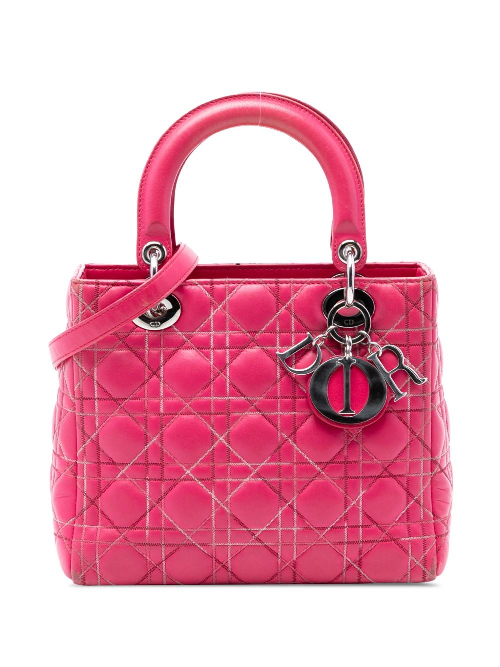 2011 Medium Lambskin Cannage Contrast Stitch Lady Dior satchel