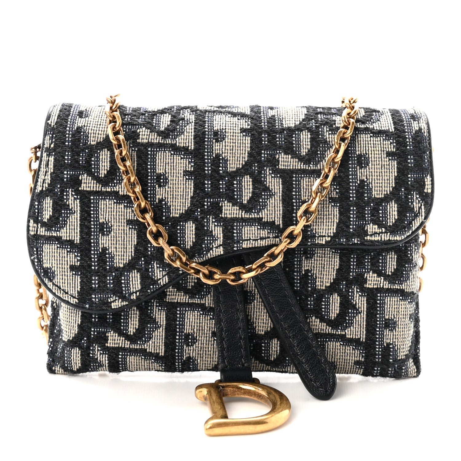 Christian Dior Oblique Nano Saddle Chain Pouch Blue