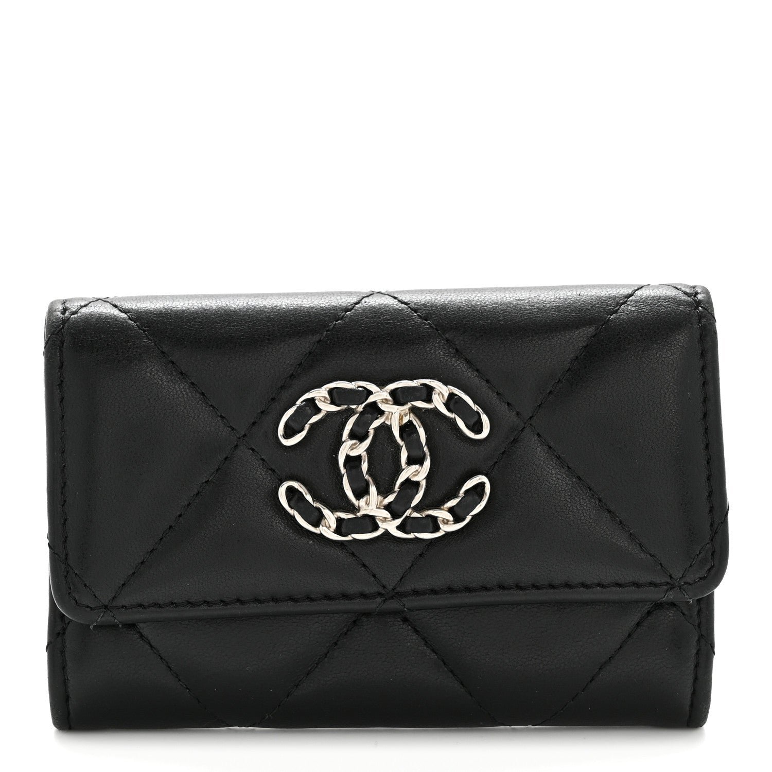 Chanel Lambskin Quilted Chanel 19 Flap Card Holder Black