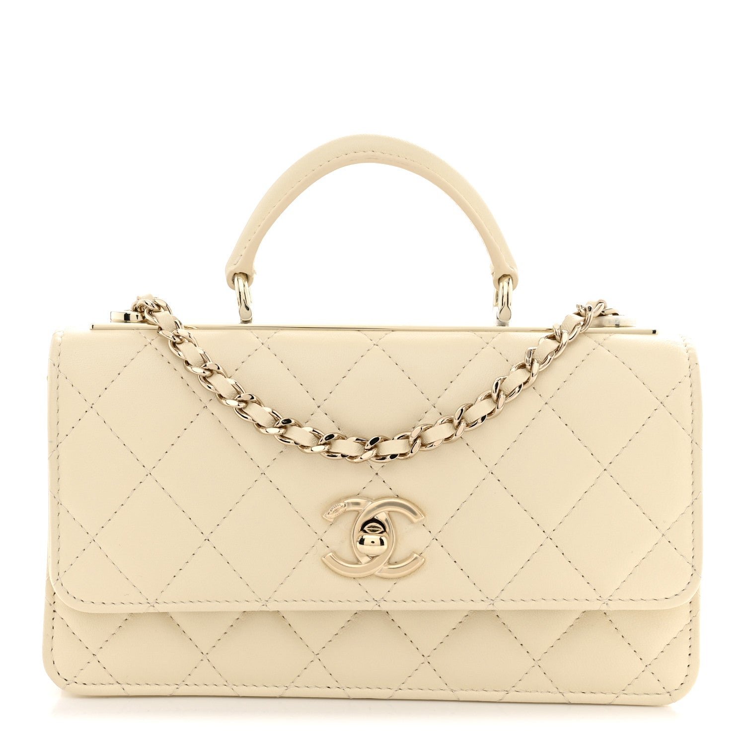 Chanel Chanel Lambskin Quilted Trendy CC Dual Handle Clutch With Chain Light Beige