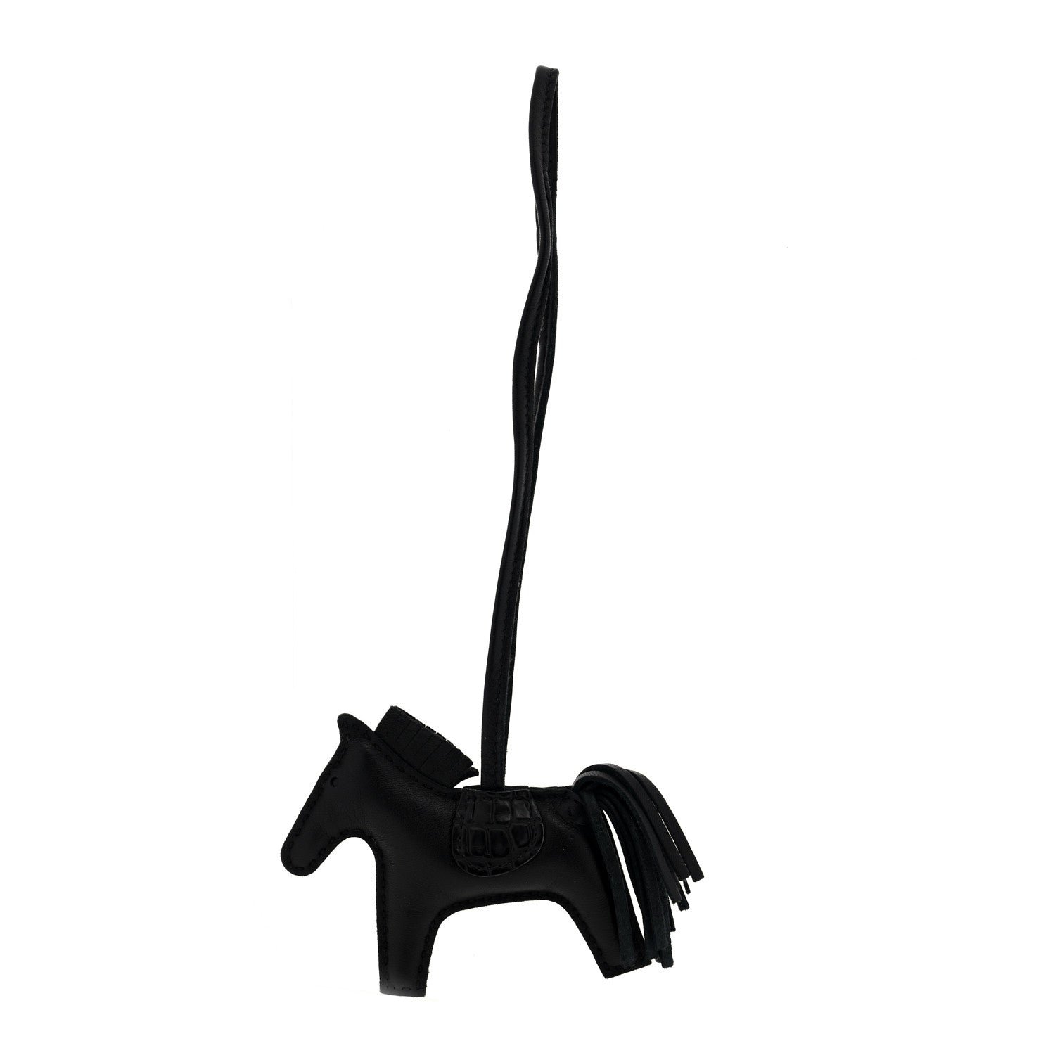 Hermes Milo Lambskin Matte Alligator Touch Grigri Rodeo Horse Bag Charm PM So Black