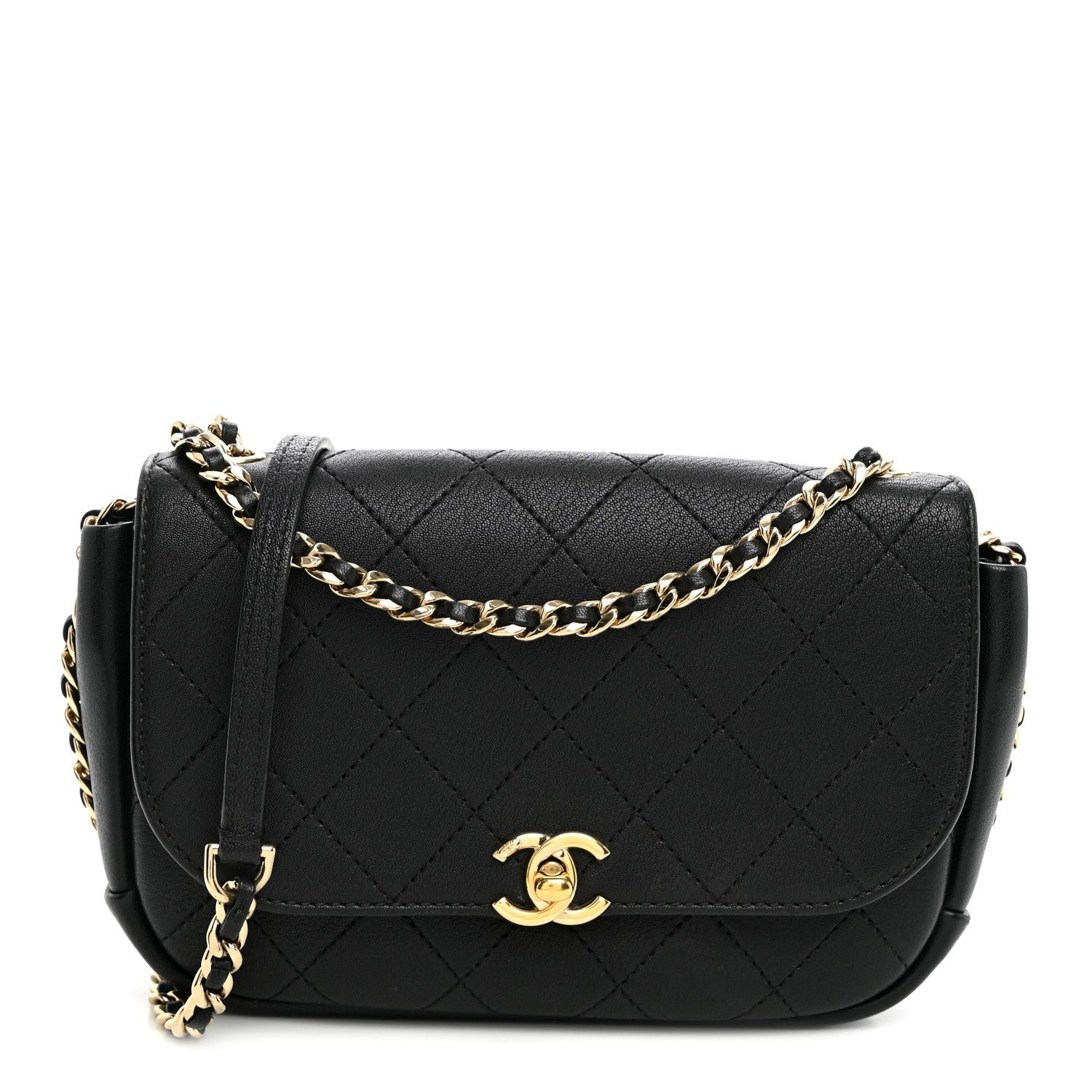 Chanel Goatskin Stitched Casual Trip Single Flap Black