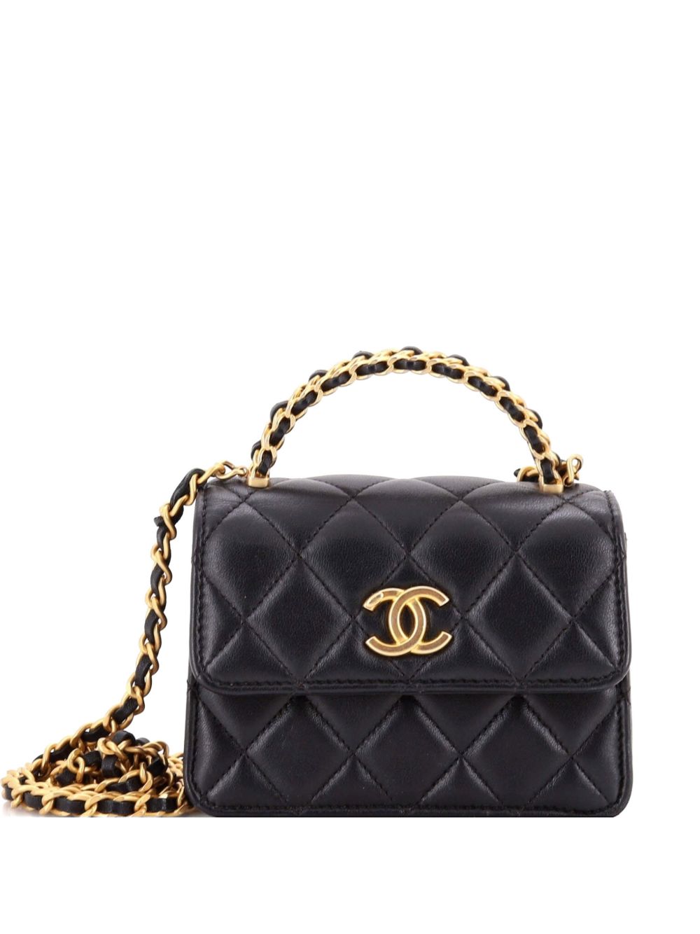 Woven Top Handle CC Flap Clutch on Chain Quilted Lambskin Small satchel