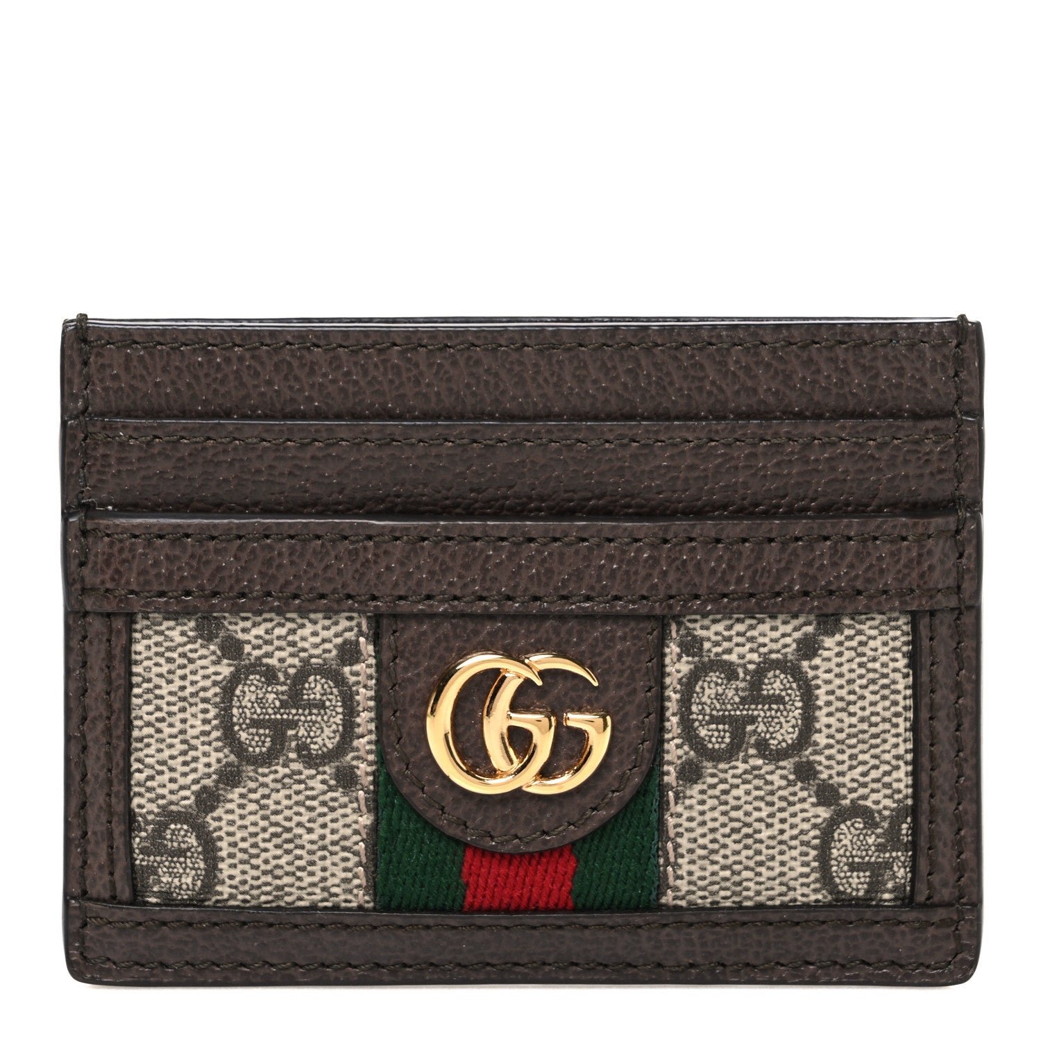 Gucci GG Supreme Monogram Textured Dollar Calfskin Ophidia Card Holder Beige Ebony New Acero