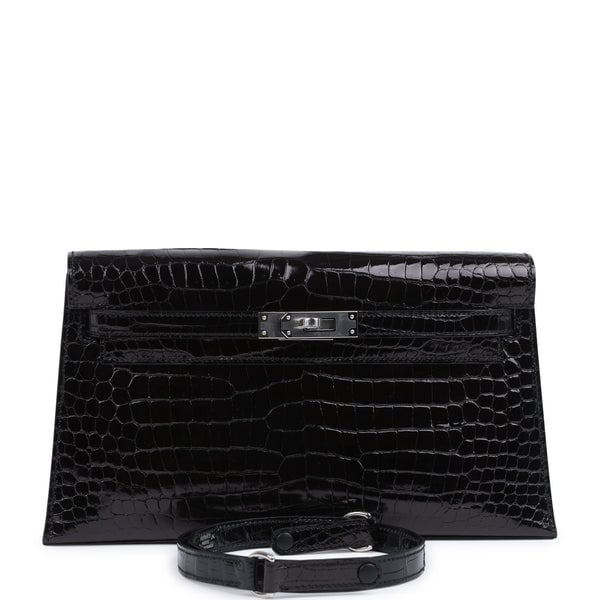 Hermes Hermes Kelly Elan Black Shiny Porosus Crocodile Palladium Hardware
