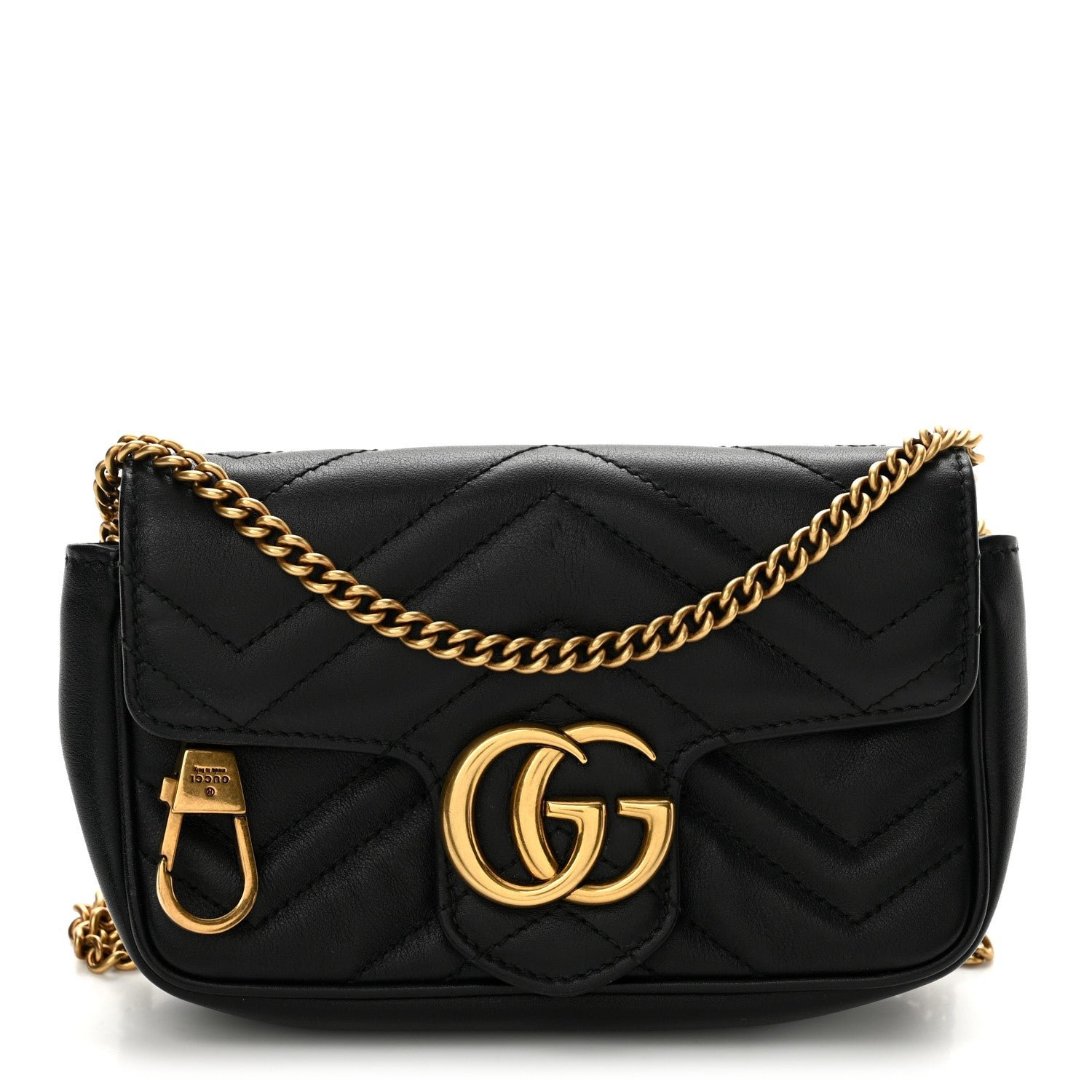 Gucci Calfskin Matelasse Super Mini GG Marmont Shoulder Bag Black