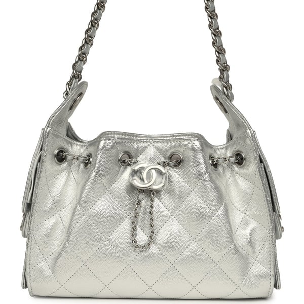 Chanel Mini 25 Hobo Bag Metallic Silver Caviar Silver Hardware
