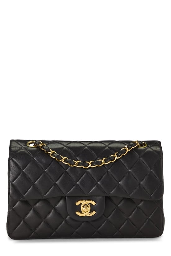 Black Quilted Lambskin Classic Double Flap Small