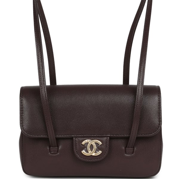 Chanel Mini Preppy Coco Clutch with Straps Dark Brown Shiny Caviar Brushed Gold Hardware