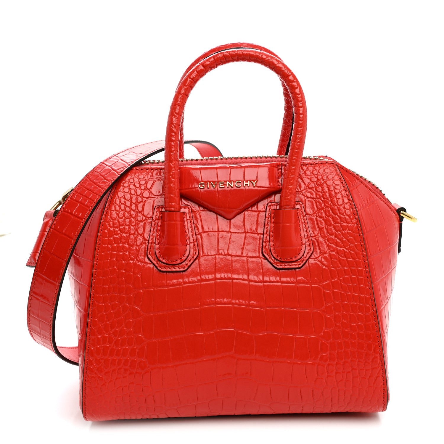 Givenchy Calfskin Crocodile Embossed Mini Antigona Red