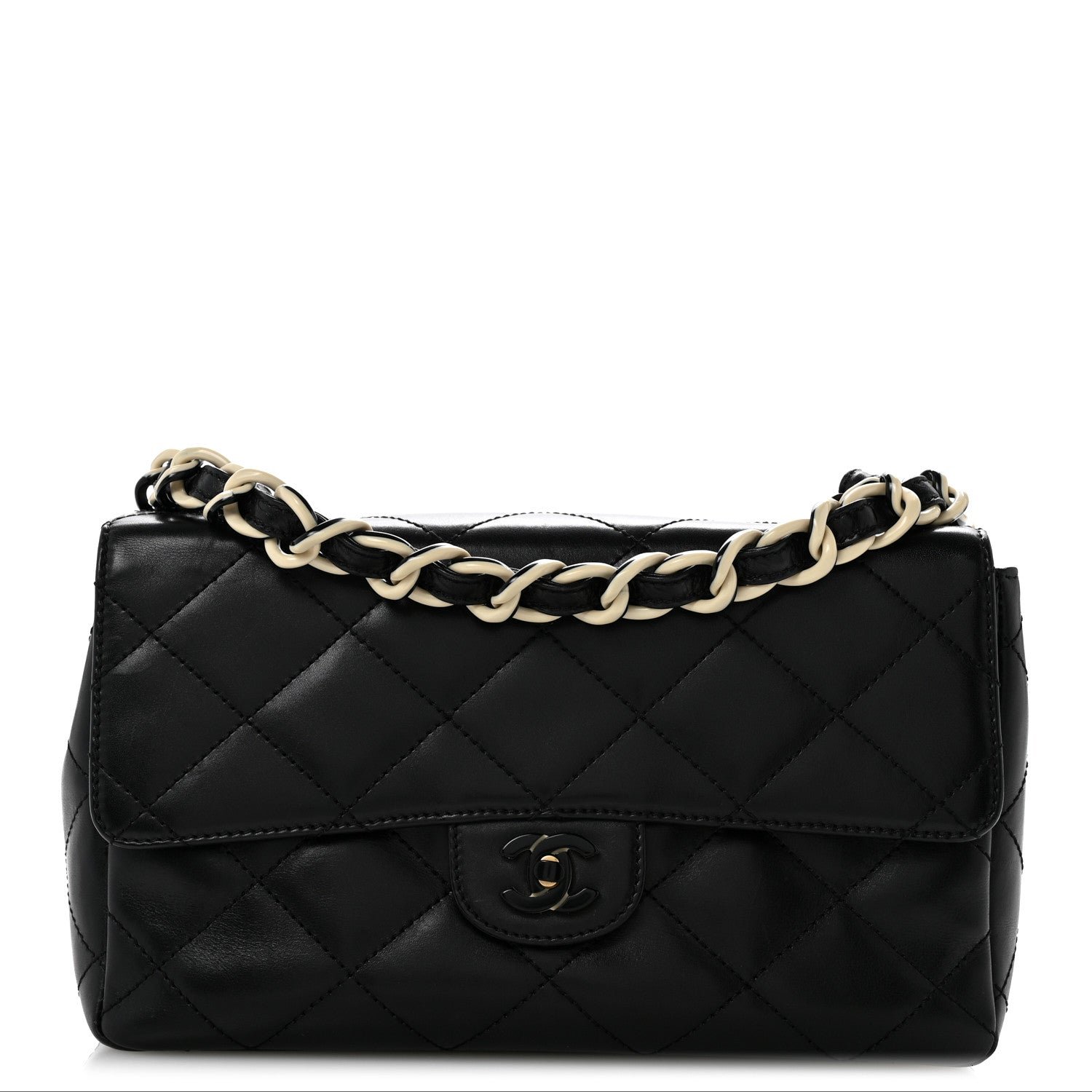 Chanel Lambskin Bekko Resin Medium Single Flap Black
