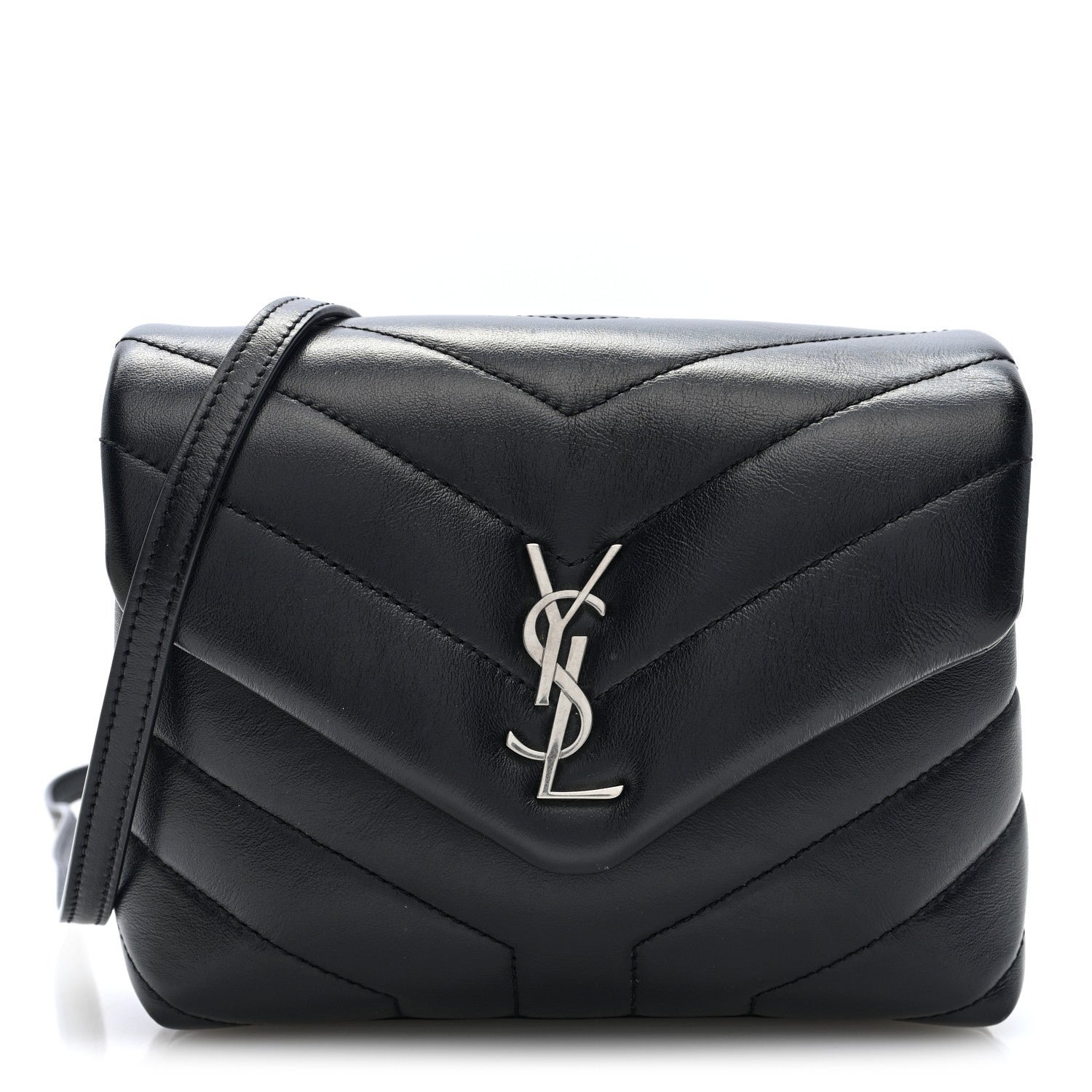 Saint Laurent Calfskin Y Quilted Monogram Toy Loulou Crossbody Bag Black