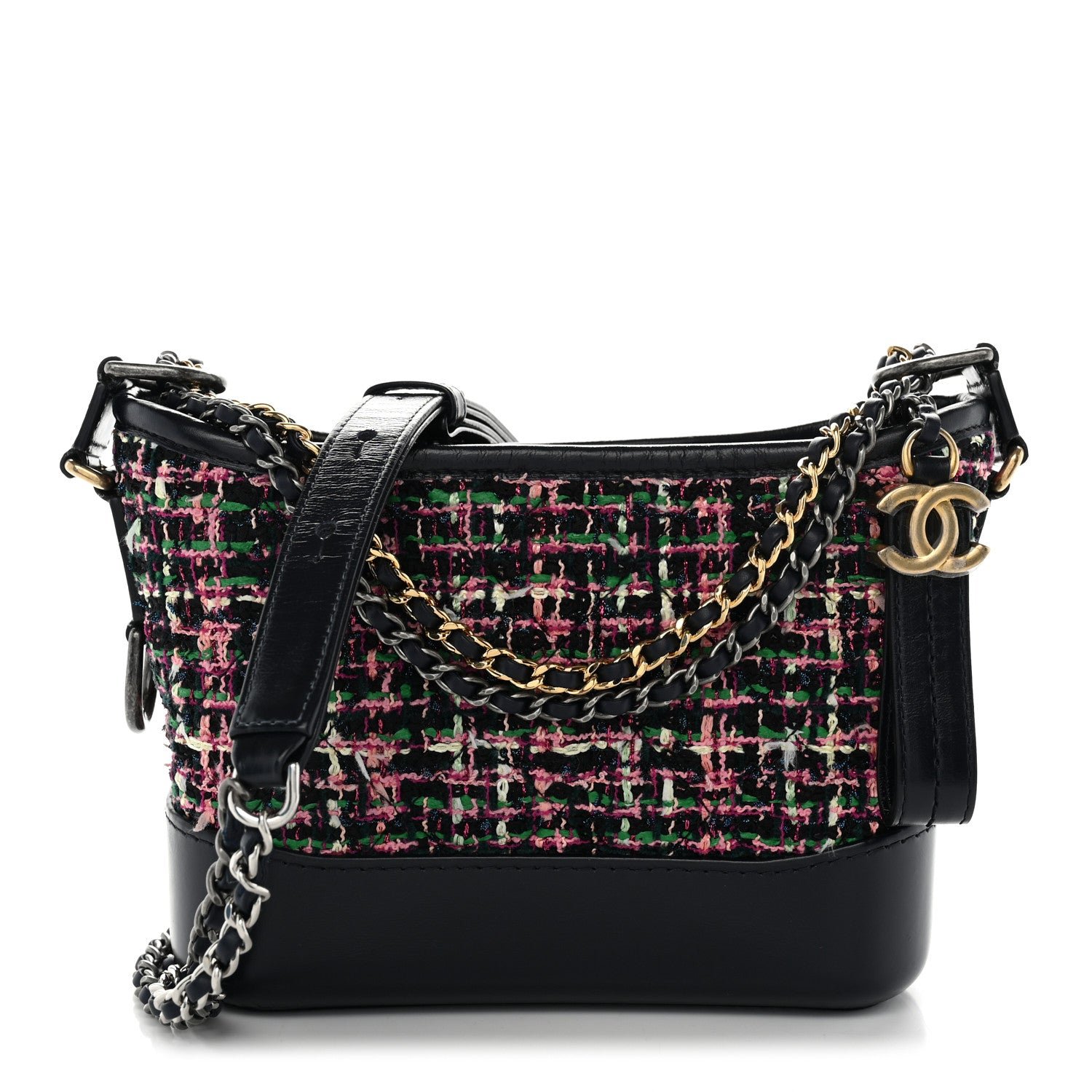 Chanel Tweed Calfskin Small Gabrielle Hobo Navy Blue Multicolor