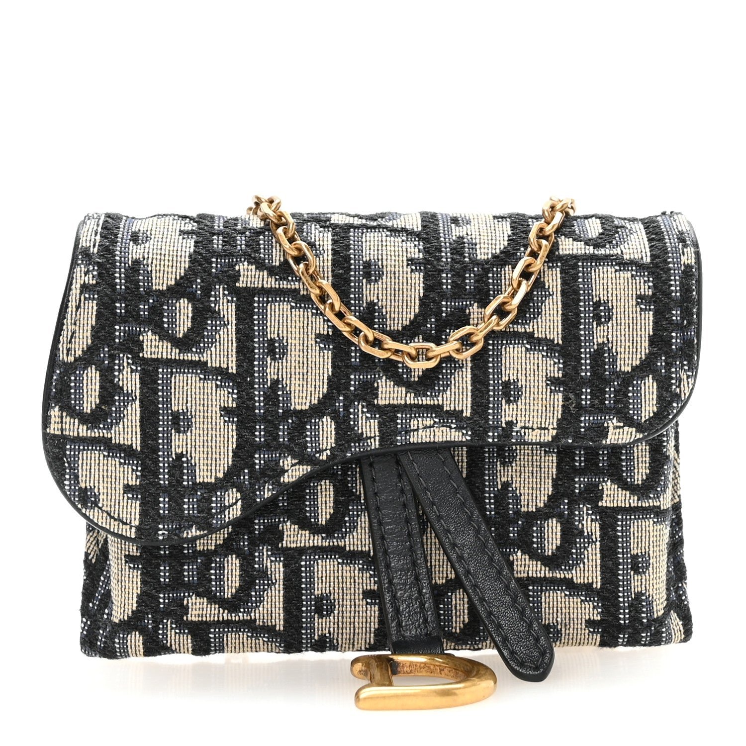 Christian Dior Oblique Nano Saddle Chain Pouch Blue