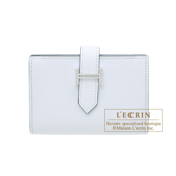 Hermes Bearn Mini wallet Blue brume Epsom leather Silver hardware