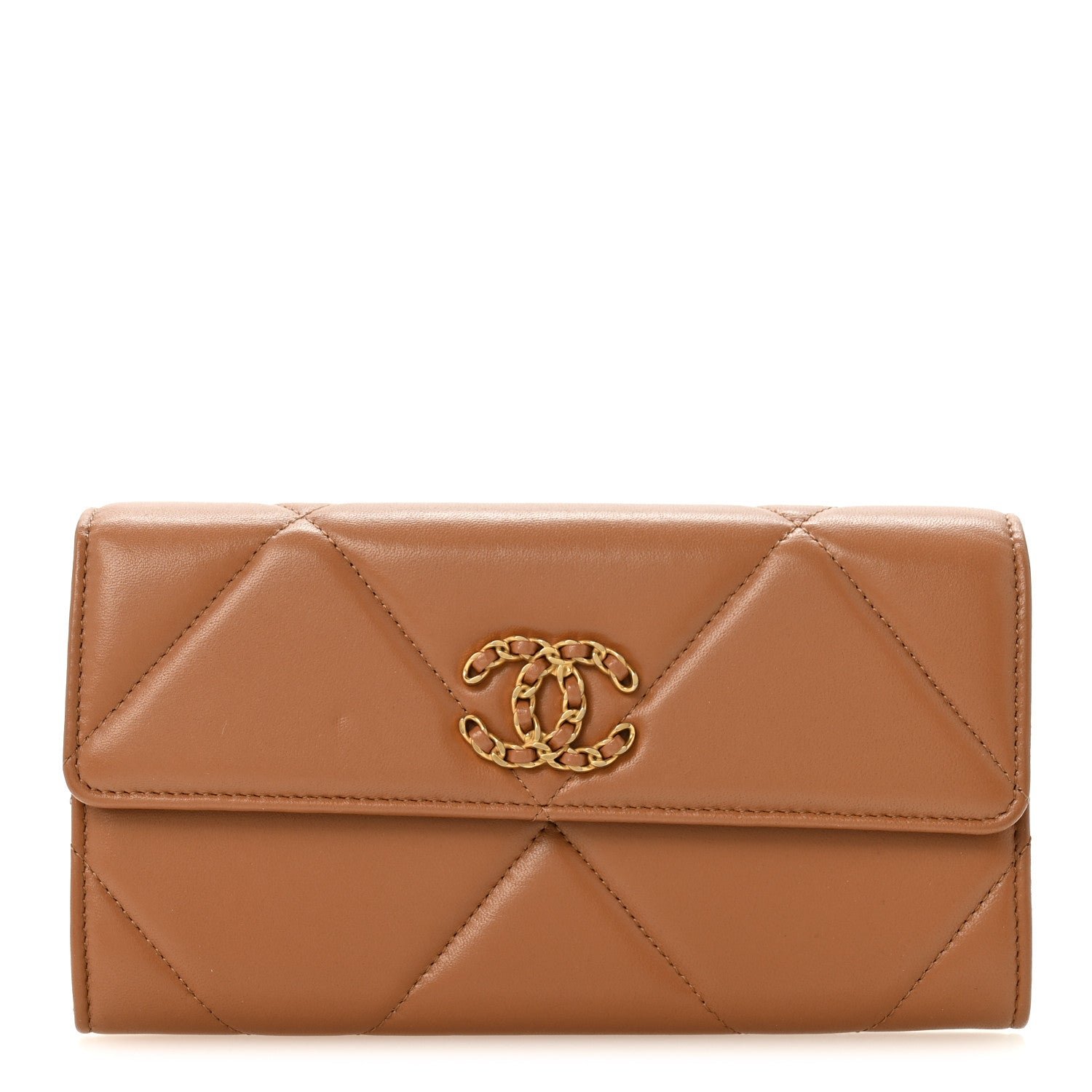 Chanel Lambskin Quilted Chanel 19 Flap Wallet Brown
