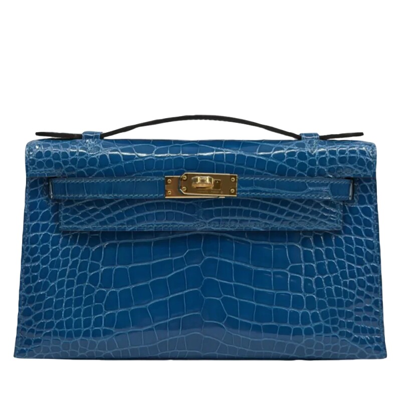 Hermes Bleu Izmir Alligator Kelly Pochette Gold Hardware, 2020