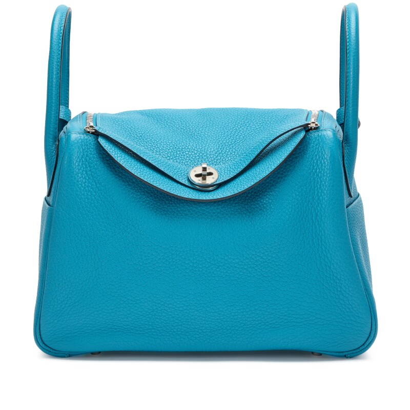 Hermes Blue Izmir Clemence Lindy 30 Palladium Hardware, 2014