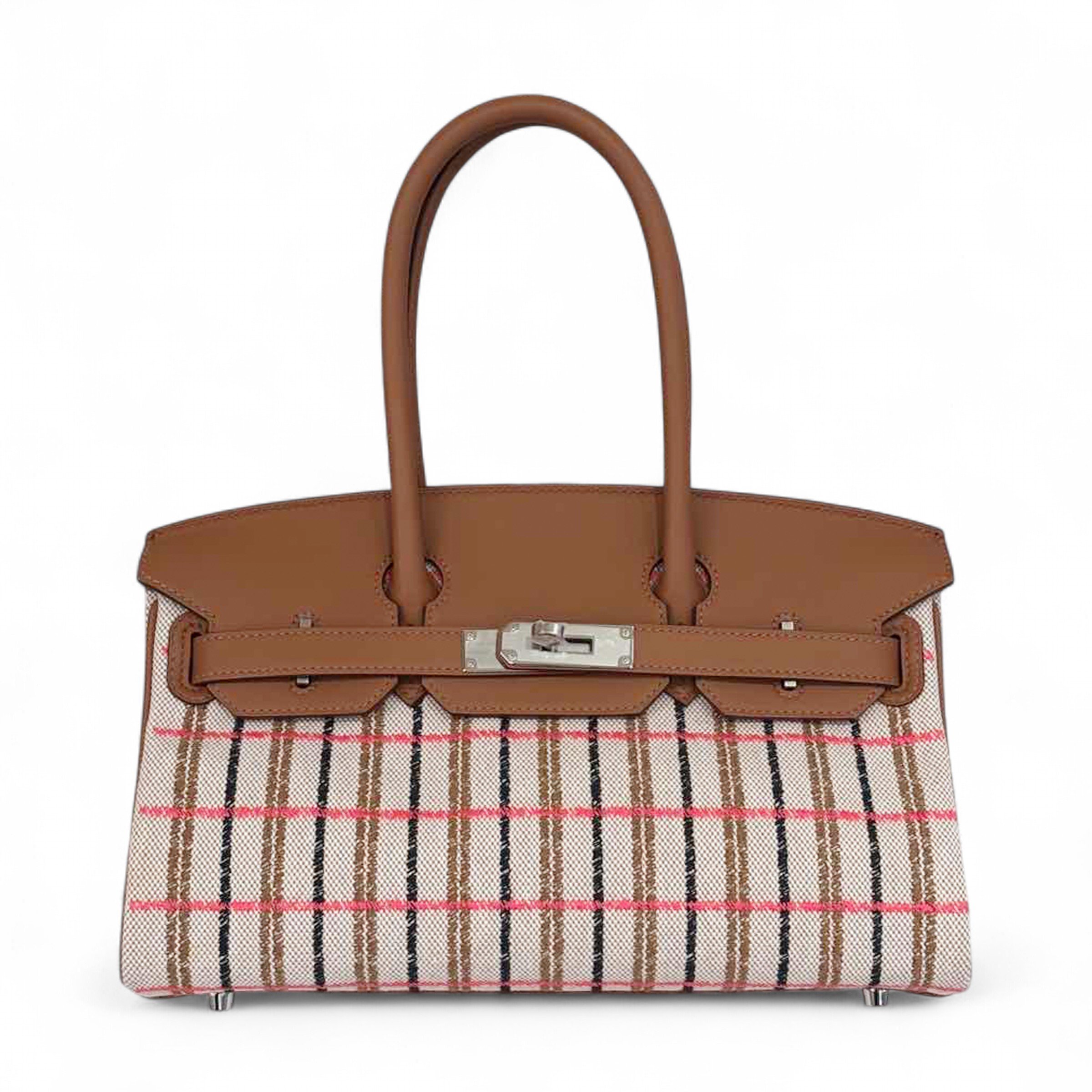 Hermes Unused ( Rank NS ) HERMÈS Birkin Shoulder Light 29 Beige Gold Black Swift Toile H canvas Palladium hardware W (2024)