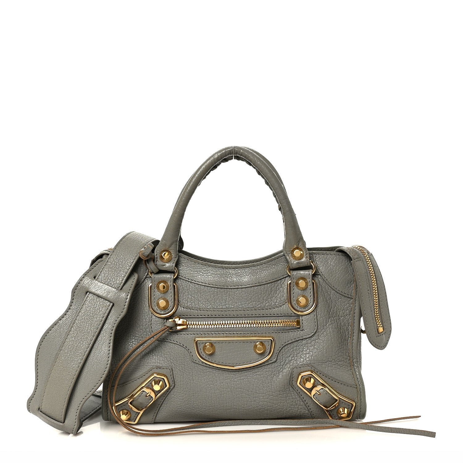 Balenciaga Chevre Gold Metallic Edge Hardware Mini City Gris Taupe