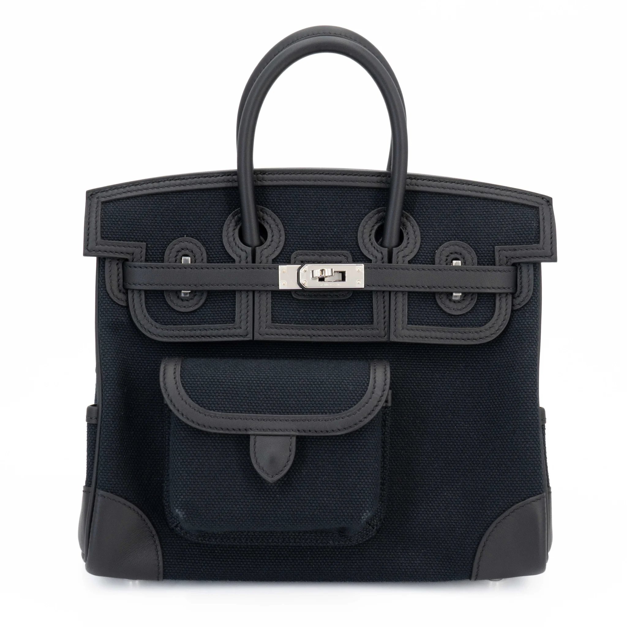 Excellent ( Rank SA ) HERMÈS Limited Edition Birkin 25 Cargo Noir (89) Toile Goeland canvas Swift Palladium hardware U (2022)