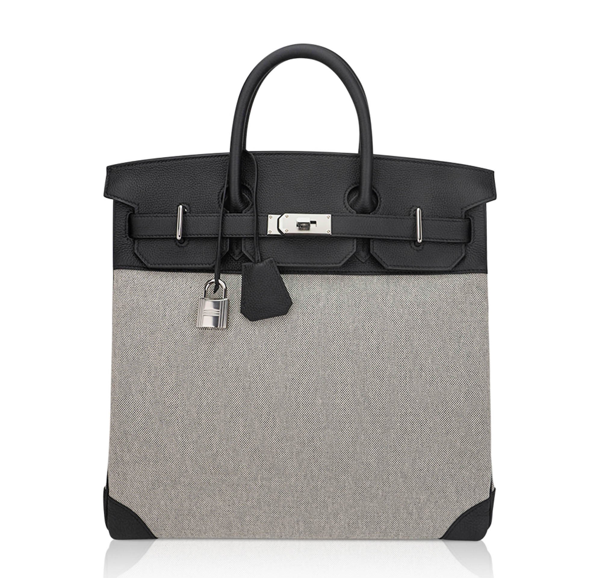 Hermes Hermes HAC Birkin 40 Bag Black Toile & Togo Leather with Palladium Hardware