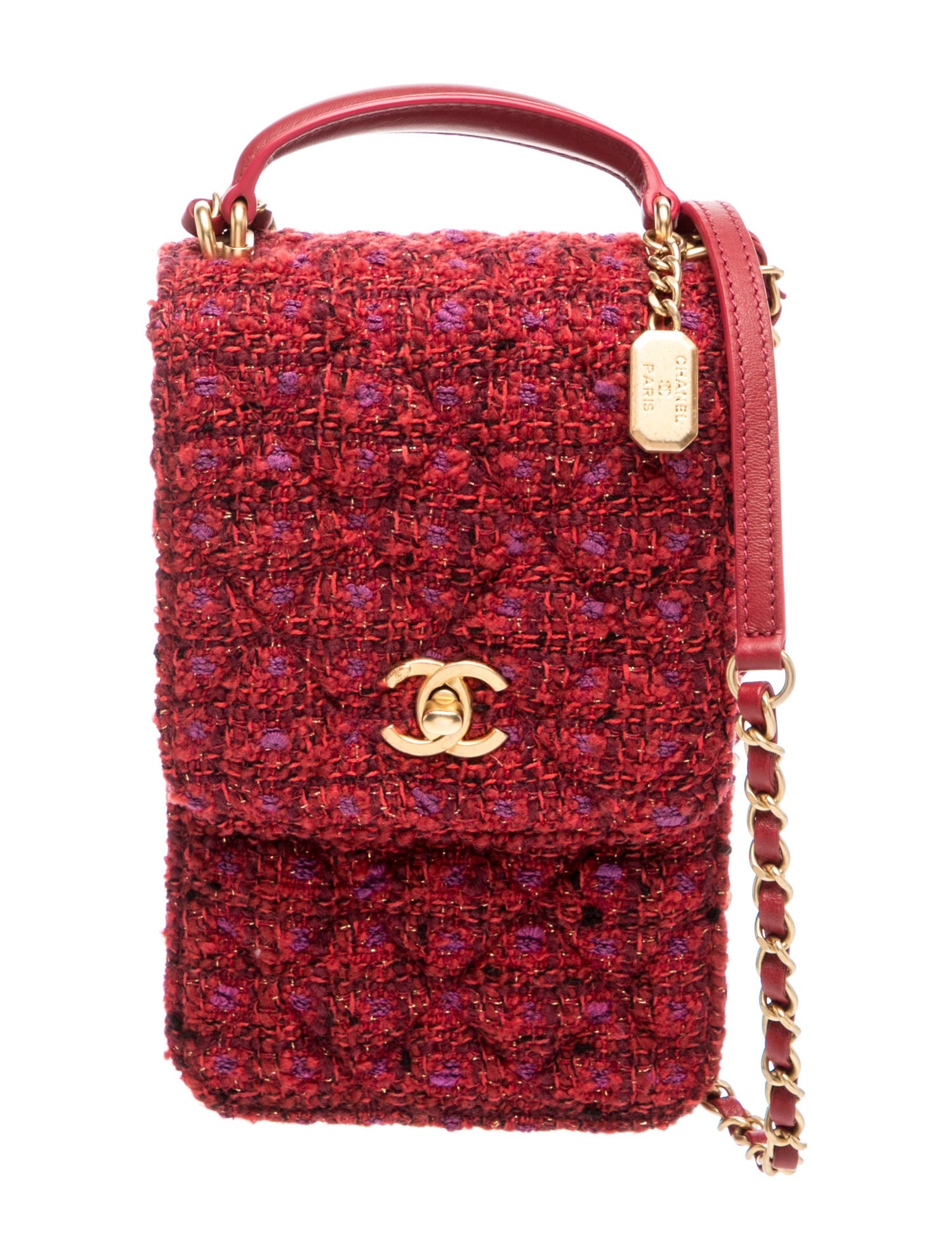 Tweed CC Handle Flap Bag w/ Chain