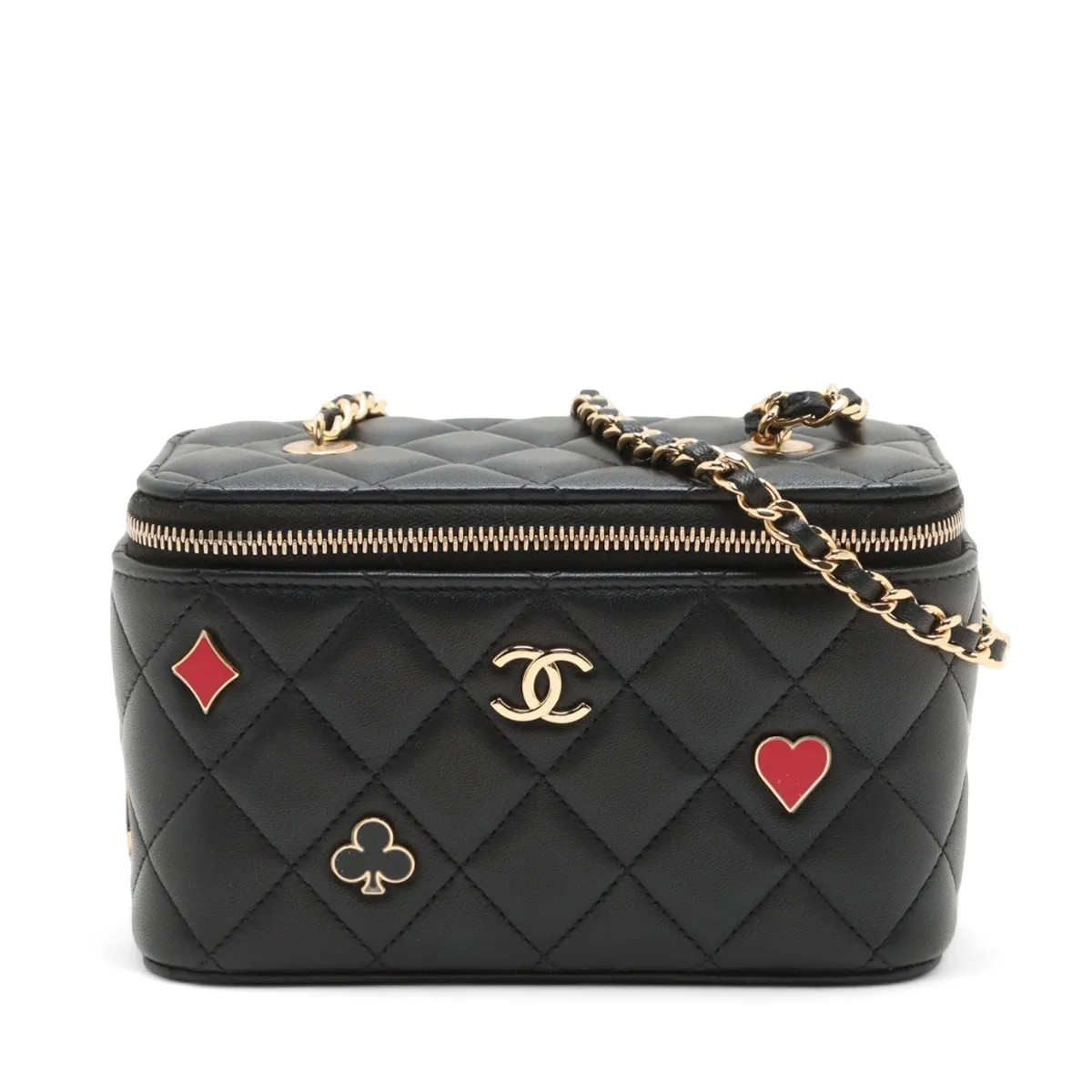 Chanel Matelasse Lambskin Chain Shoulder Bag Vanity Black Gold Metal Fittings ra